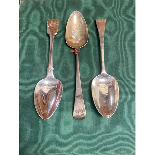 29 - Three antique silver tablespoons, various dates and makers -