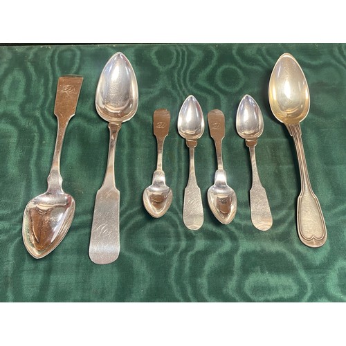 33 - A pair of American early 19th century coin silver tablespoons, together with a set of four similar t... 