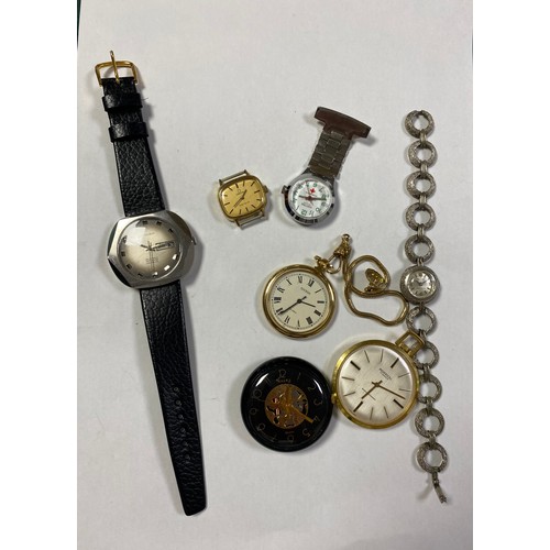 74 - An Omega watch head, together with a silver cased wristwatch, dress pocket watch and an Excalibur wr... 