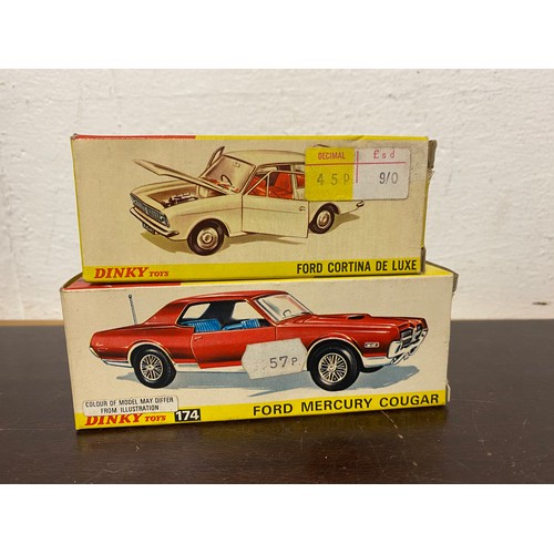 211 - Dinky: 159 Ford Cortina De Luxe and 174 Ford Mercury Cougar, both boxed -