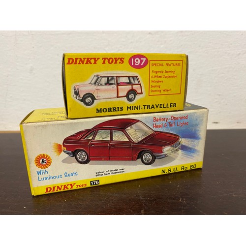 212 - Dinky: 176 N.S.U. Ro 80 and 197 Morris Mini-Traveller, both boxed -