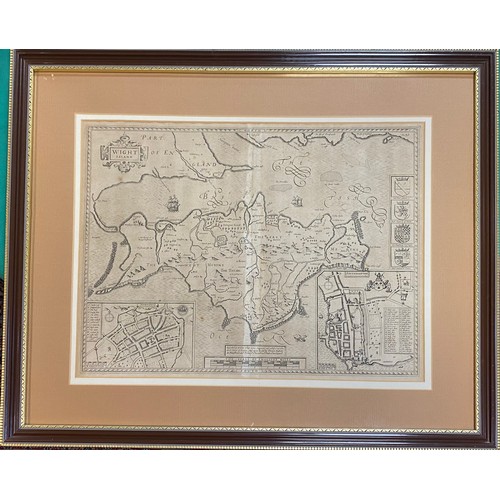 149 - John Speed: Wight Island, Thomas Bassett & Richard Chiswell, engraved map of the Isle of Wight, with... 