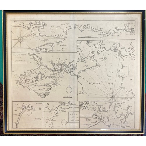 150 - Senex/Halley: River Thames/Isle of Wight/Plymouth Sound, sea charts printed as one -