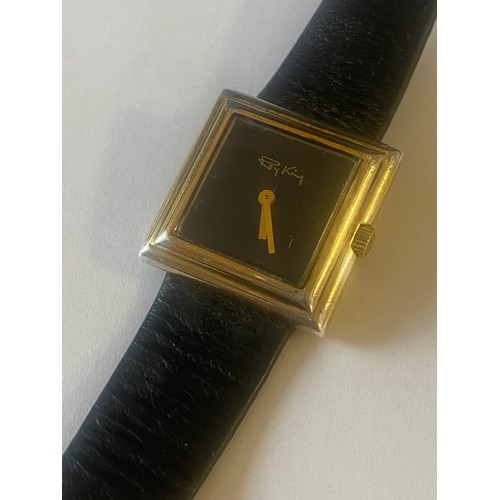 47 - A vintage silver gilt wristwatch by Roy King, with signed square dial, hallmarked for 1975 -