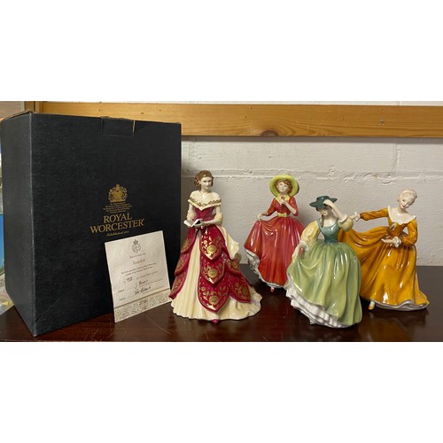 135 - A limited edition Royal Worcester figurine 'Southern Belle' with certificate, together with three Ro... 