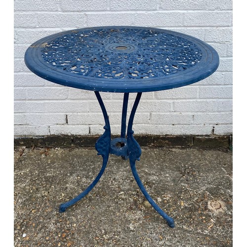 452 - A blue finish patio table -