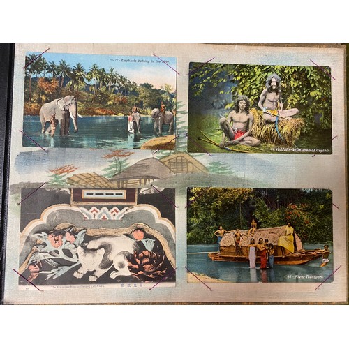 310 - Postcards: a Japanese lacquered album containing 64 postcards, including Japan, Malta, Gibraltar, Ce... 