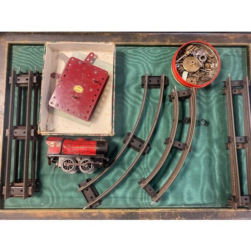 280 - A Chad Valley tin plate train set, Hornby tin plate locomotive etc -