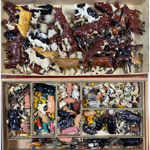 155 - An extensive collection of Britains painted lead farmyard animals and figures (playworn) -