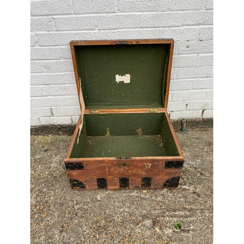 358 - A metal bound pine strong box/trunk -