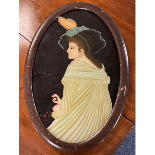 198 - A reverse painted portrait of a girl, oval -