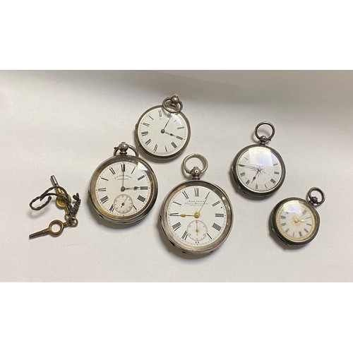 27 - A group of five silver cased pocket watches, to include an Acme Lever (lacking glass) -