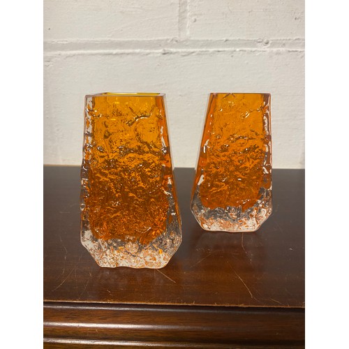 161 - Whitefriars: Two Geoffrey Baxter 'coffin' vases, pattern 9686, both tangerine (one chipped) -