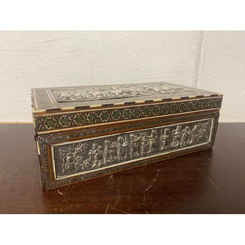 138 - An Indian Vizagapatam box, with typical inlay and silver panelled decoration -