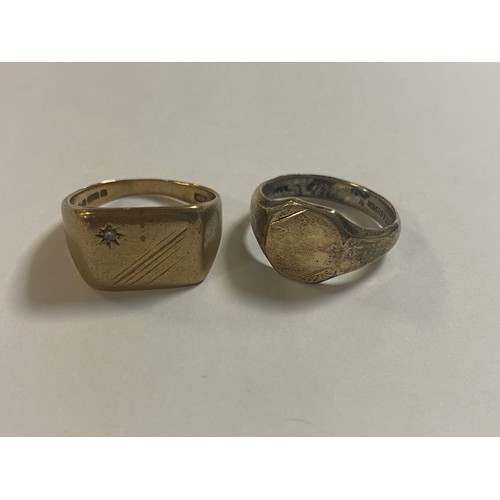 54 - A 9ct gold signet ring, together with a gold on silver ring (2) -