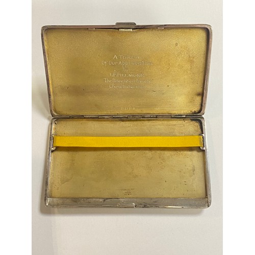 84 - A George VI silver cigarette case, Birmingham 1947, with presentation inscription to interior -