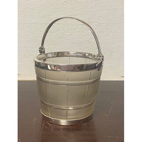 104 - A mid Victorian silver mounted ice bucket, London 1865, of pail/bucket design, with swing handle and... 