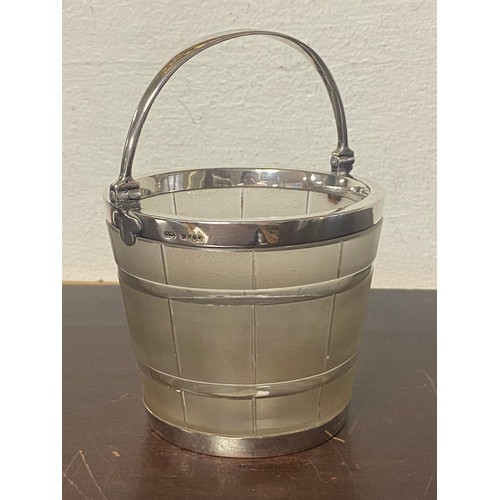 104 - A mid Victorian silver mounted ice bucket, London 1865, of pail/bucket design, with swing handle and... 