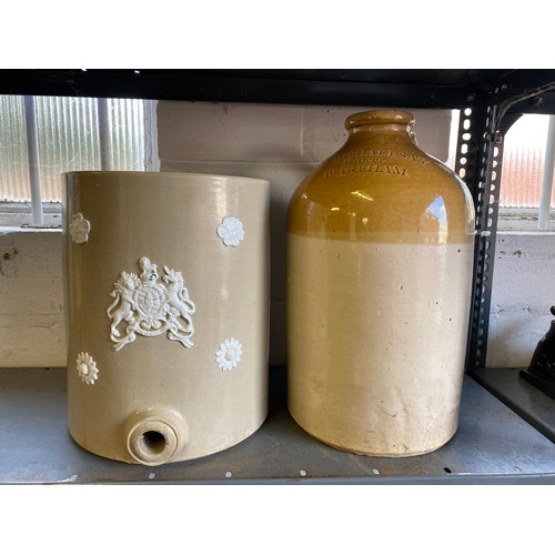 481 - A stoneware flagon, impressed for F Marshallsay, Wareham and a stoneware jar (2) -