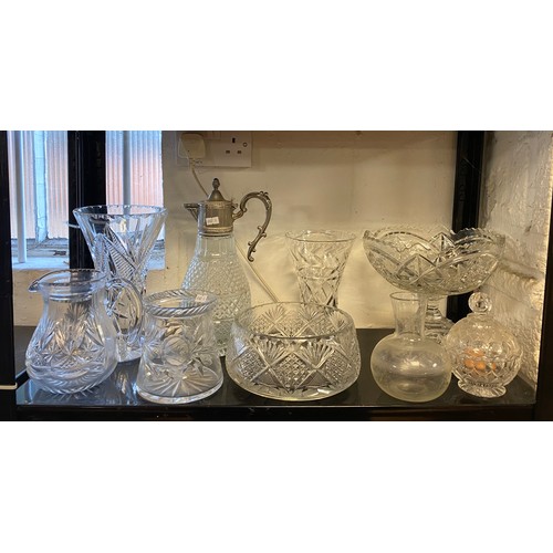 190 - A group of cut glass items, to include claret jug, pedestal bowl with stand, vases, fruit bowl etc -