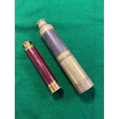 214 - A brass four drawer telescope, apparently unsigned, and a pocket telescope by Salom & Co -