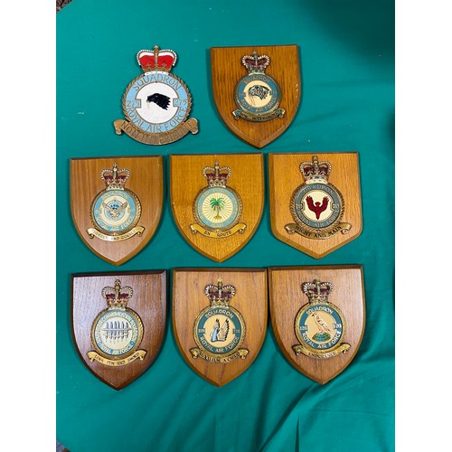 225 - Of military interest: a quantity of RAF squadron insignia plaques, epaulettes, buttons, whistle etc ... 