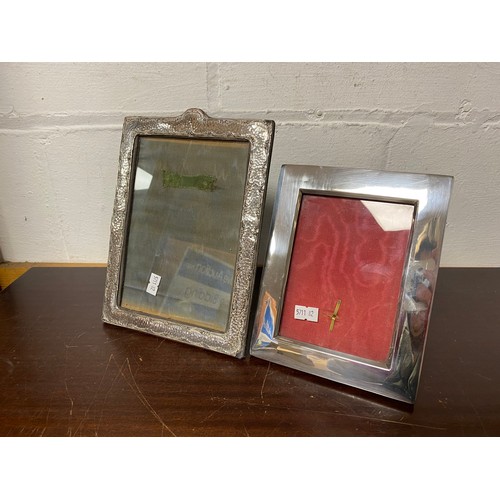 18 - An Edwardian silver photograph frame, Birmingham 1907, with hammered decoration, and another plain f... 