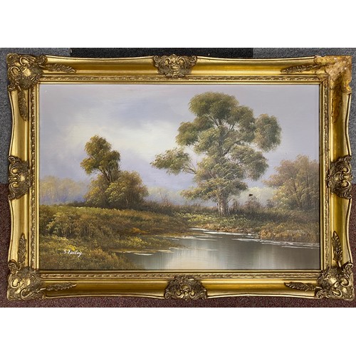 177 - S Farley, 20th Century                                                    
Riverscene, oil on canvas... 