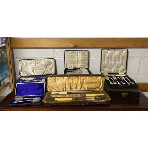 57 - A quantity of cased EPNS and other flatware, serving sets etc -