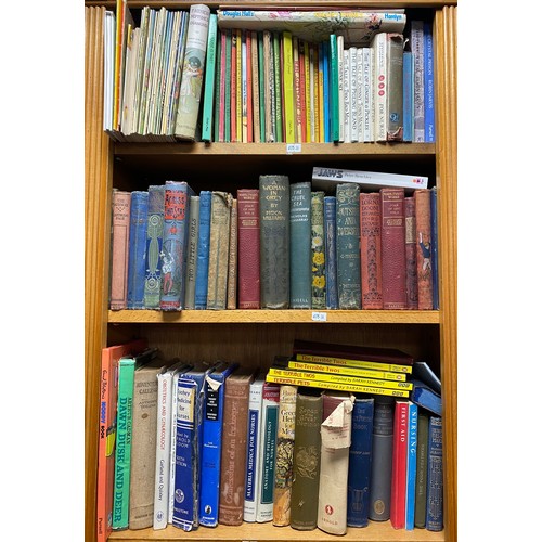 201 - Three shelves of books, fiction, non-fiction and children's -