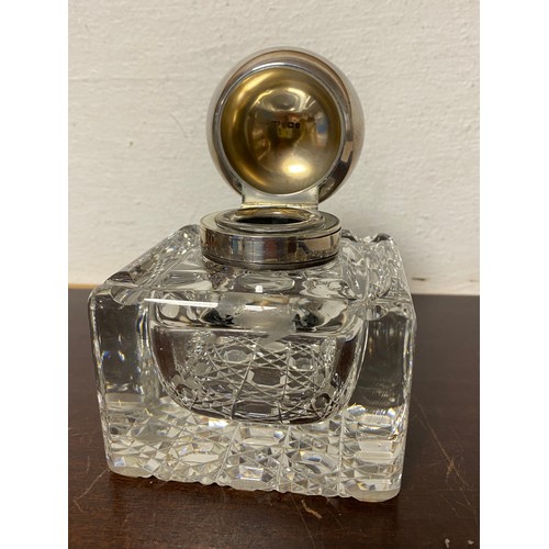 65 - A late Victorian silver mounted cut glass inkwell, Sampson Mordan & Co, London 1899 -