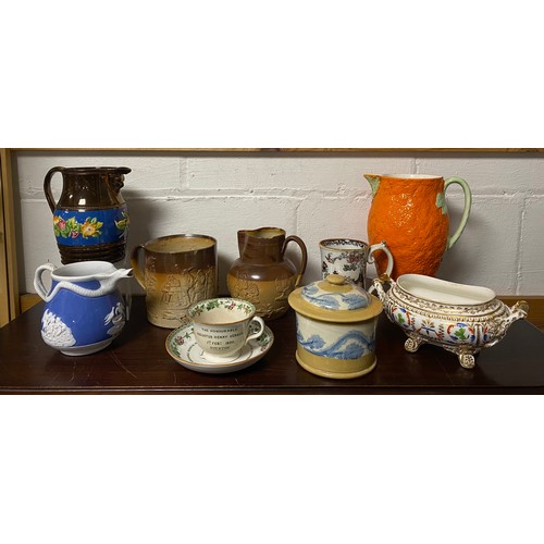 132 - A mixed lot of antique china, including harvestware, Victorian commorative cup and saucer etc -