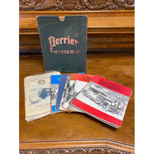 203 - A vintage Perrier road map and a small quantity of Lagonda magazines, Manx Motor Cycle Club programm... 