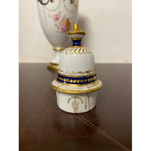 159 - A small quantity of named china, to include Royal Crown Derby urn and cover (a/f), Wedgwood figure '... 