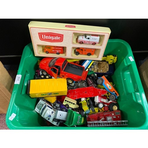 216 - Toys: A quantity of model cars (playworn) -