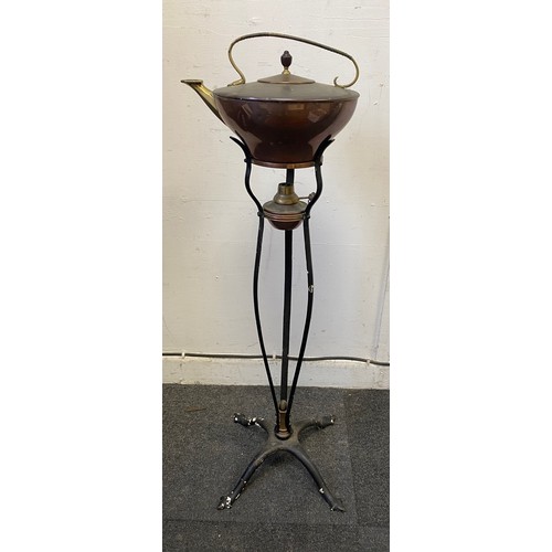 260 - A Benson style copper and brass kettle and burner on stand -