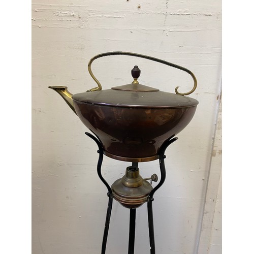 260 - A Benson style copper and brass kettle and burner on stand -