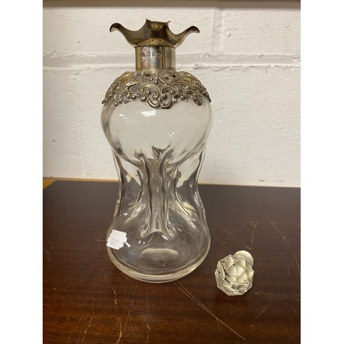 33 - A late Victorian silver mounted glug decanter, Birmingham 1899, with replacement stopper -