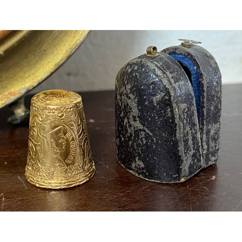 36 - A gilt metal thimble, commemorating the coronation of Edward VIII and a white metal framed portrait ... 