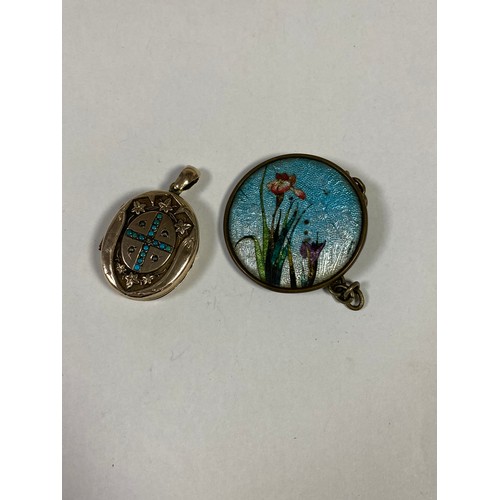 74 - A Victorian turquoise set locket, together with a Japanese buckle (converted to a brooch) -