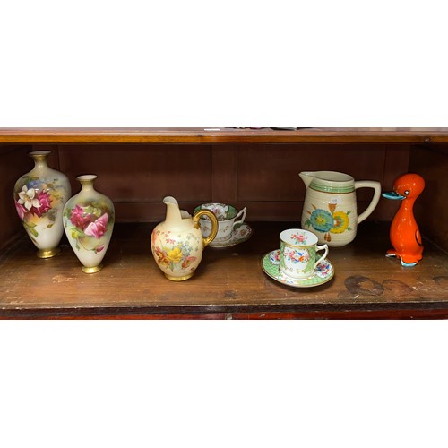 150 - A small quantity of ceramics, including Royal Worcester blush ivory jug, Clarice Cliff jug, Coalport... 