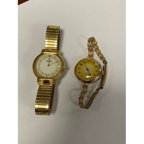 95 - A 9ct gold cased wristwatch, to bracelet strap, together with a Raymond Weil wristwatch (2) -