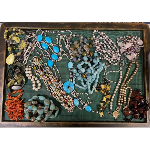 99 - A Ruskin style boss brooch, freshwater pearl and stone set jewellery and other costume jewellery -