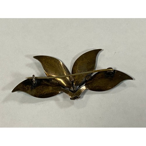 36 - A Norwegian silver gilt and enamel double leaf brooch, by David Anderson -