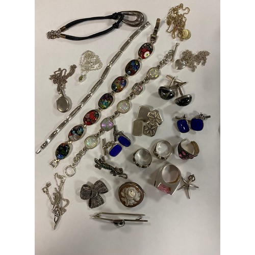 37 - A quantity of silver jewellery, including locket and other necklaces, cufflinks etc -