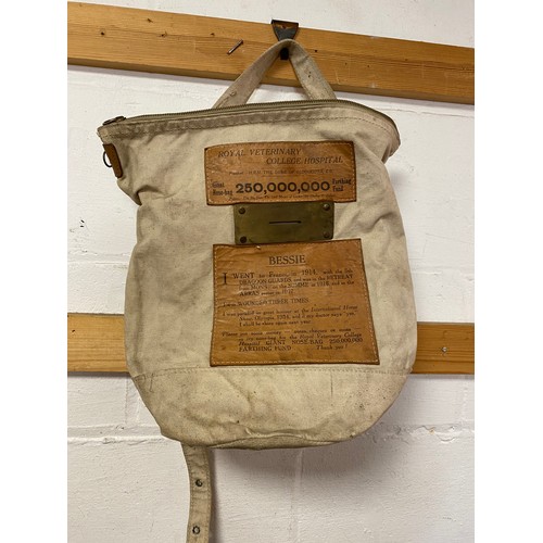 249 - A 'Giant Nose-bag' from the Royal Veterinary College Hospital Farthing Fund, with leather panel deta... 