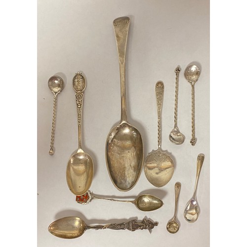 9 - A small quantity of silver spoons, including preserves spoon -