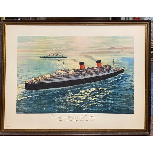 129 - Cunard Line: a travel poster for The Queen Elizabeth and Queen Mary -