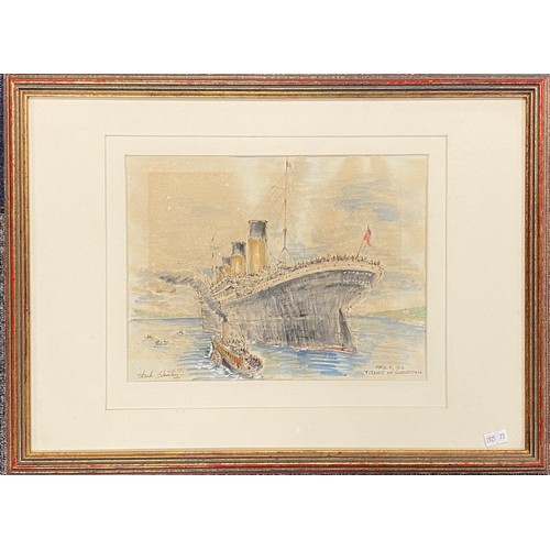 131 - 'Titanic off Queenstown', watercolour illustration, signed, titled and dated 1994 -