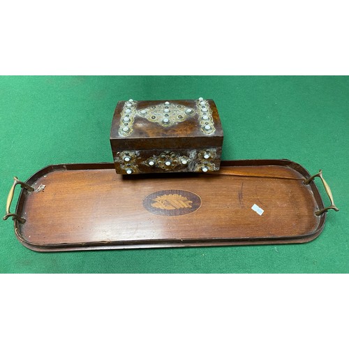 193 - A Victorian walnut Gothic style jewellery box and an inlaid tray -